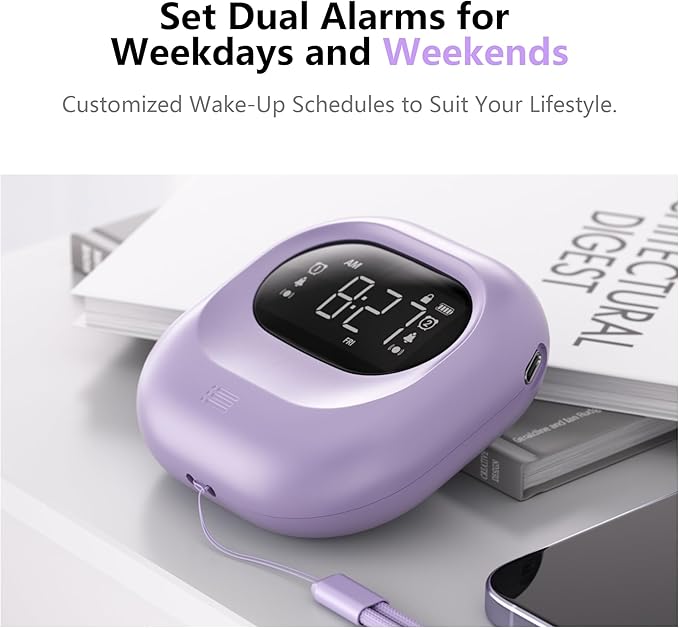 Mesqool Vibrating Alarm Clock for Heavy Sleepers, Rechargeable Battery Operated Bed Shaker Under Pillow, Cordless, Weekday/Weekend Dual Alarms, Travel Digital Clock for Hearing-impaired