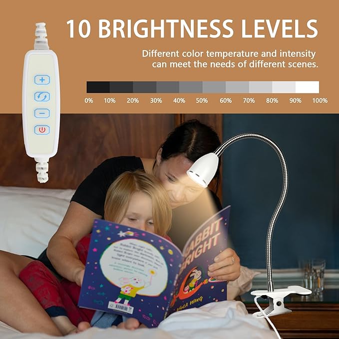 Desk lamp Eye-Caring Table Lamps, 360°Rotation Gooseneck Clip on Lamp Reading - Image 3