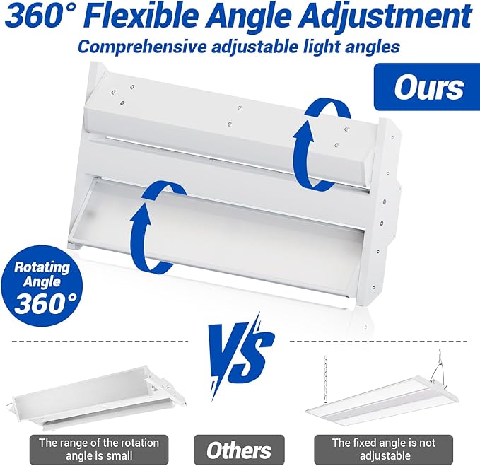 JTT LED Linear High Bay Light, 5000K Daylight 150W 21000LM 1.35FT Shop Light Commercial 360° Adjustable Tilt Hanging LED High Bay Shop Lighting Fixtures for Garage Warehouse Workshop Store, ETL 2-Pack