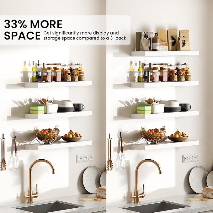 BAYKA White Floating Shelves 15.7in, Wall Mount Rustic Wood Shelf | Easy Install - Image 7