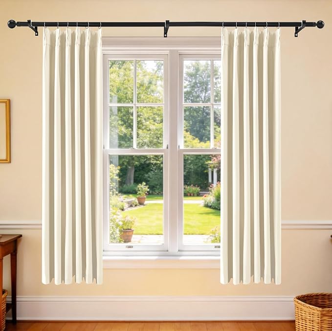 Etherealveil Beige Pinch Pleated Blackout Curtains 2 Panels 40"x63" | Back Tabs - Image 2