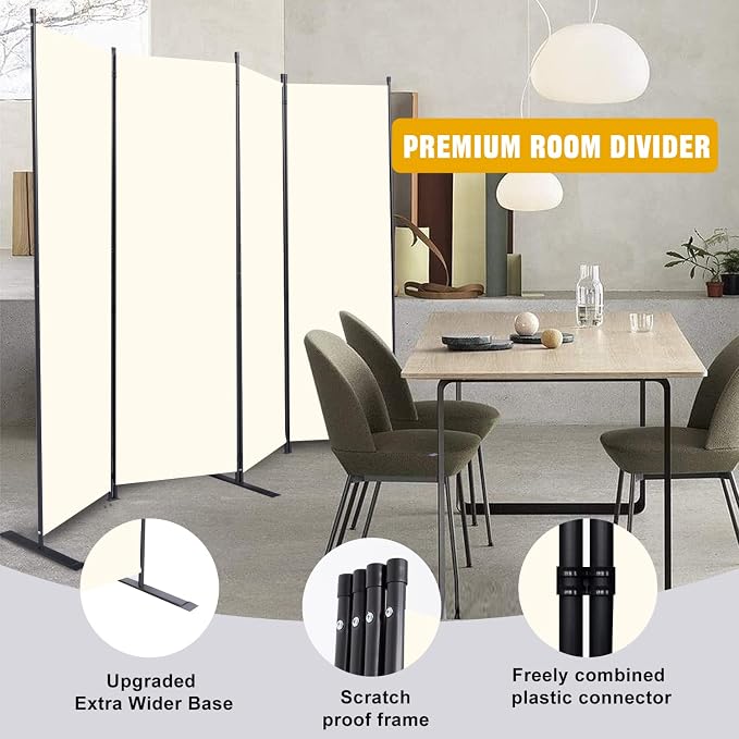Room Divider 4 Panel-88''Wide, 6FT Room Dividers and Folding Privacy Screens | - Image 3