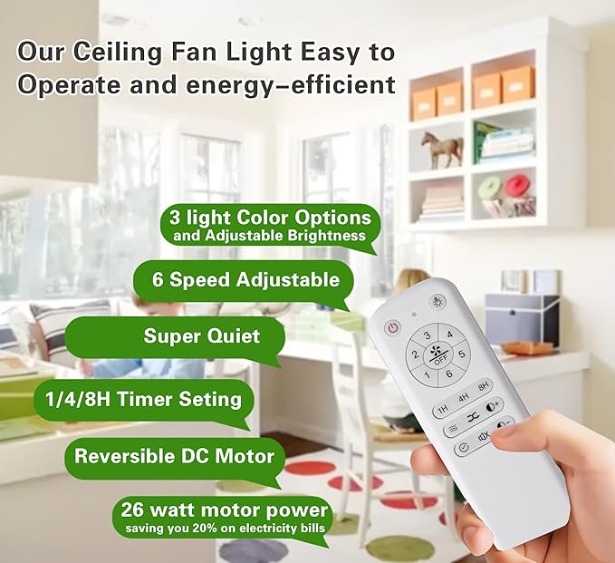 Gaizw 42 inch Ceiling Fan with Light and Remote Control, 3 Blades Ceiling Fans with Lights, Walnut Wooden Ceiling Fans for Kids Room Study and Garage,Reversible DC Motor,Noiseless Indoor Outdoor Fan