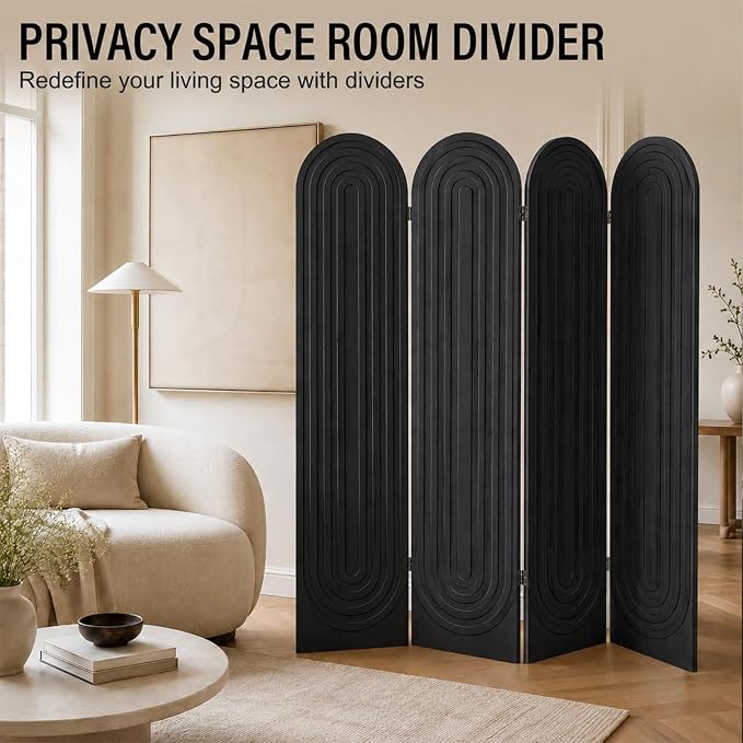 Wood Room Divider Panel, Folding Privacy Screen 4 Panel, Separators Divider - Image 4