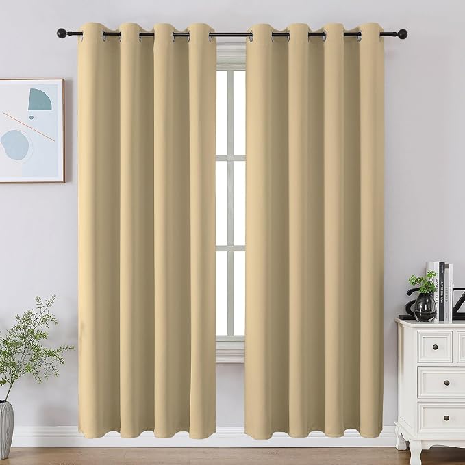 CUCRAF Beige Blackout Curtains 72 inch Length 2 Panels Set, Room Darkening by CUCRAF