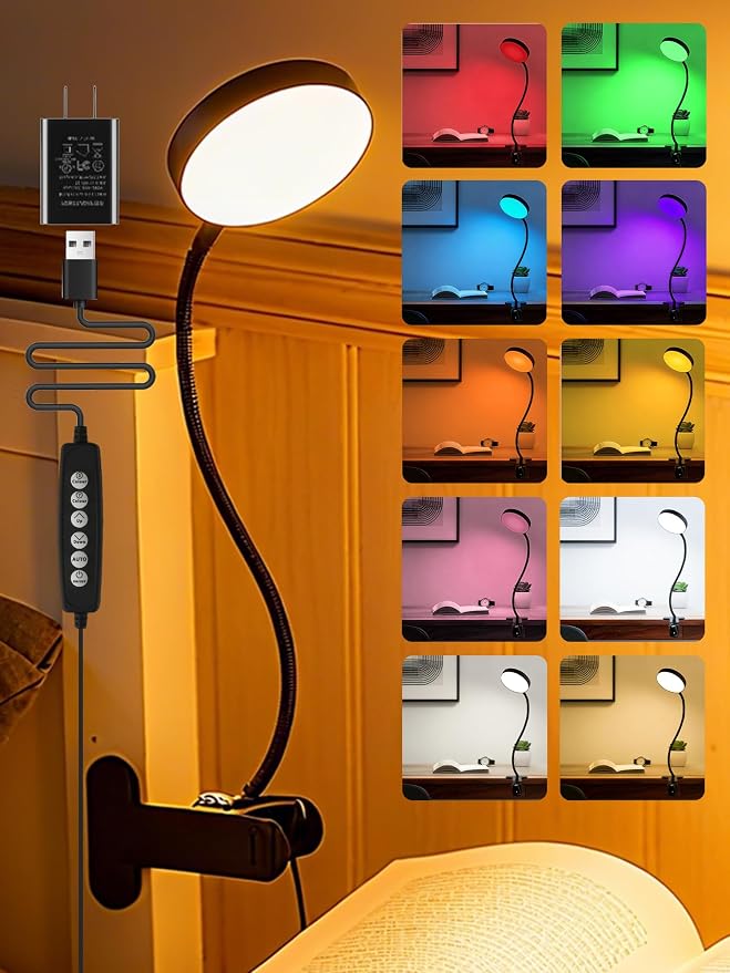 Clip on Light, 10 RGB Colors+10 Brightness Small Desk Lamp by Unknown