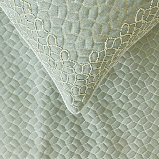 The HomeCentric King/Queen/Twin Blue Decorative Twin 53"x18" Bed Runner Without Pillow Cover, Mosaic, Bead Embroidery, Handmade, Tassels Bed Scarf on Jacquard Fabric - Tessellation Blue