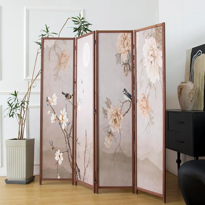 4 Panel Room Divider, 5.6 ft Tall Blackout Folding Privacy Screen - Image 3