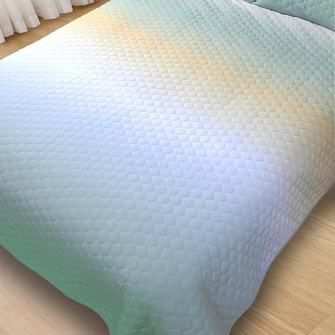 Quilt Set Full Queen Size 3 Piece, Gradient Green Pattern Printed Bedding - Image 3