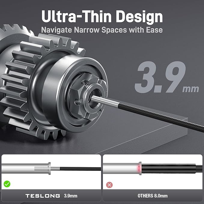 Teslong Ultra-Thin 3.9mm Industrial Endoscope with Lights, 6" IPS Screen Hnadle Borescope Automotive Mechanic Inspection Camera with 6000mAh Battery, 5FT Flexible Waterproof Gooseneck Probe