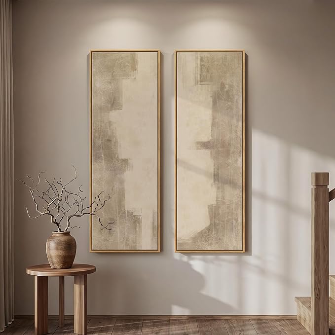 Large Framed Neutral Abstract Long Narrow Wall Art by Cuspin