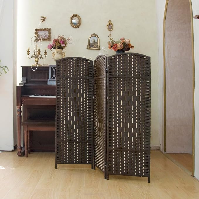 Compact 3 Panel Short Room Divider, 47.2 Inch Tall Double-Sided Rattan Folding - Image 3