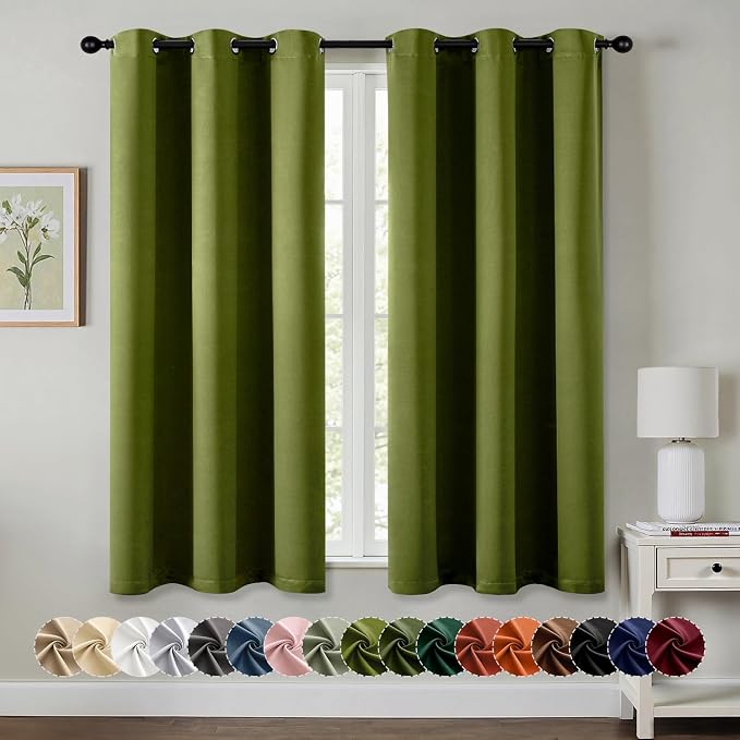 MIULEE Blackout Curtains for Bedroom 2 Panel 40"x54" Long Light Olive Green | by MIULEE