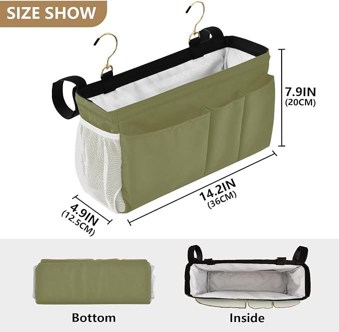 Olive Color Bedside Caddy Storage Bag Bedside Organizer - Image 4