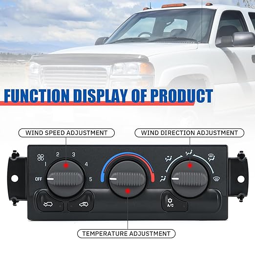 Front Climate Control Module Panel for GMC Sierra Chevy Silverado 1999-2002 599-266/15054697/ 15753264/19244873/ 9361355 Heater A/C Control Switch Air Conditioning Climate Control Module