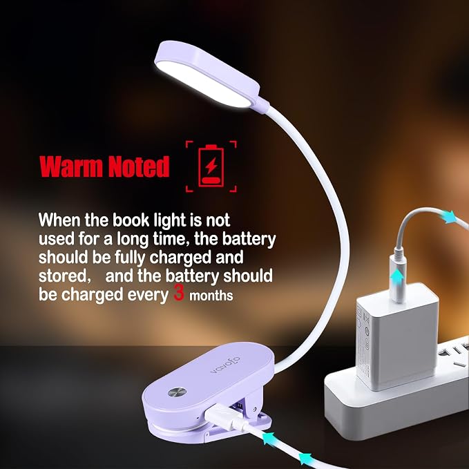 VAVOFO Rechargeable Book Light, 14 LEDs Eye Care Clip On Amber Reading Light - Image 7