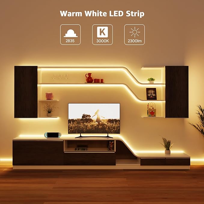 Lepro LED Strip Light, 32.8Ft Dimmable Vanity Lights, 3000K Super Bright LED Tape Lights, 420 LEDs SMD 2835, Strong 3M Adhesive, Suitable for Home, Kitchen, Under Cabinet, Bedroom, Warm White