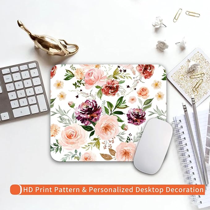 Armanza Square Mouse Pad Pretty Floral,Personalized Premium-Textured Custom Mouse Mat Design,Washable Mousepad Cloth,Non-Slip Rubber Base Computer Mouse Pads for Wireless Mouse