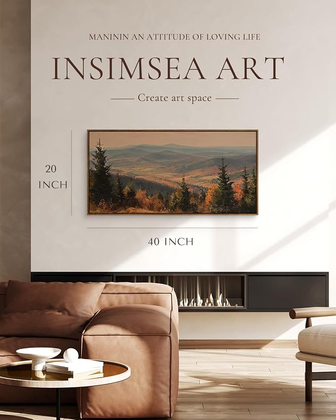 InSimSea Extra Large Framed Fall Wall Art, Autumn Mountains Forest, 20x40in | - Image 2
