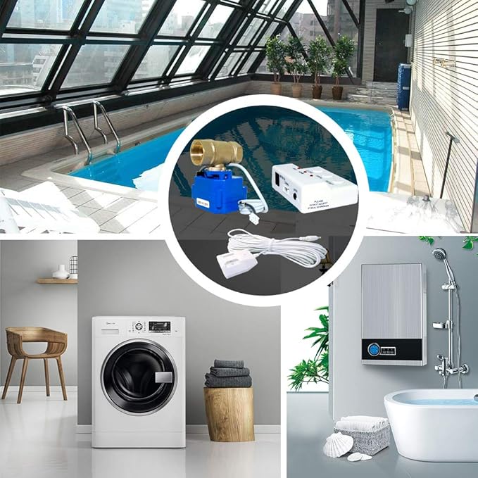 E-SDS Washing Machine Leak Detector with Automatic Water Shut-Off and Sensors and Sounds Alarm for Pipes 1" NPT, Water Leak Detector with Shutoff Valve for Laundry,Water Heaters More
