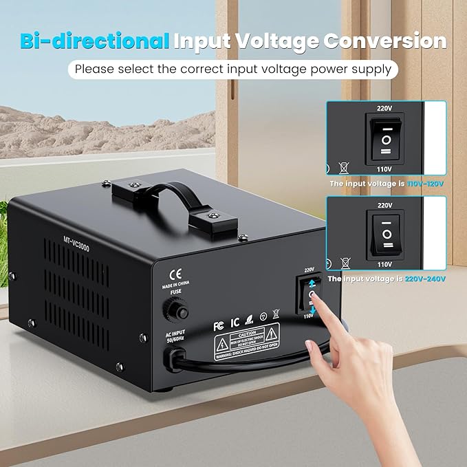 3000W Voltage Converter Transformer(110V to 220V or 220V to 110V) Step Up/Down Converter 110/120 Volt - 220/240 Volt w/US Power Cord,Circuit Breaker Protection, LCD Screen Display