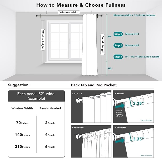 Deconovo Blackout Curtains for Bedroom 108 Inches Long | Back Tab and Rod - Image 9