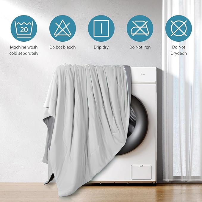 EASELAND Cooling Comforter Queen, Cold Touch Fabric Absorbs Body Heat, Double-Sided Cool Design Soft Fluffy Cooling Blanket for Night Sweats Hot Sleeper(Grey, Queen(90"x90"))