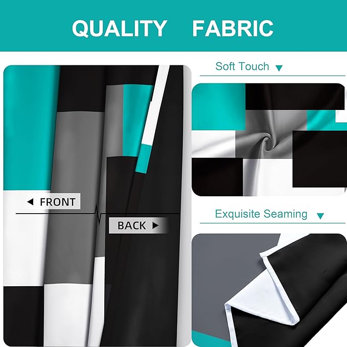 Teal/Turquoise 100% Blackout Curtains for Bedroom 84 inch Length 2 Panels Set White Grey Modern Abstract Geometric Black Out Curtains Room Darkening Window Drapes for Living Room, 42Wx84L