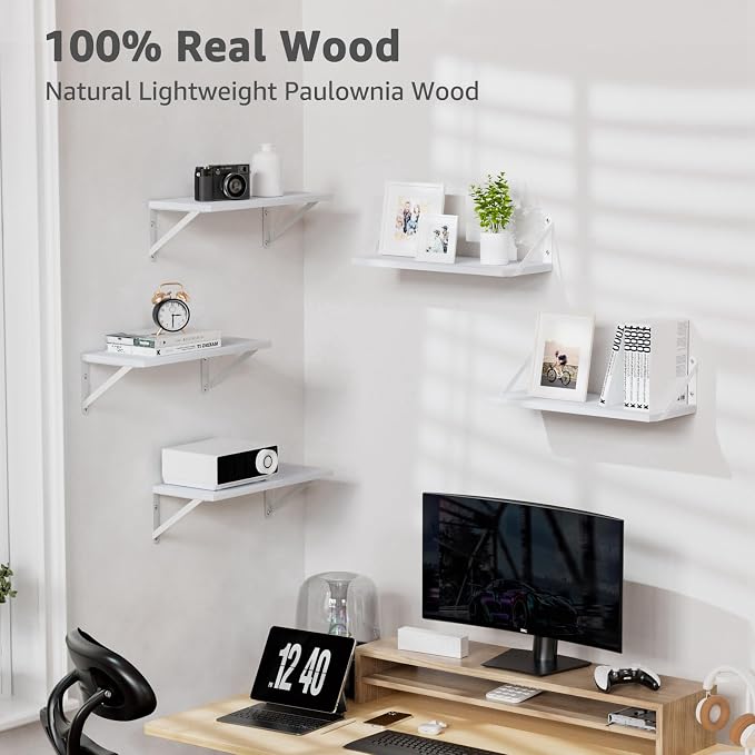 Wall Shelves 7.3" Deep Solid Paulownia Wood | 15mm Thick, Wider & Longer & - Image 5
