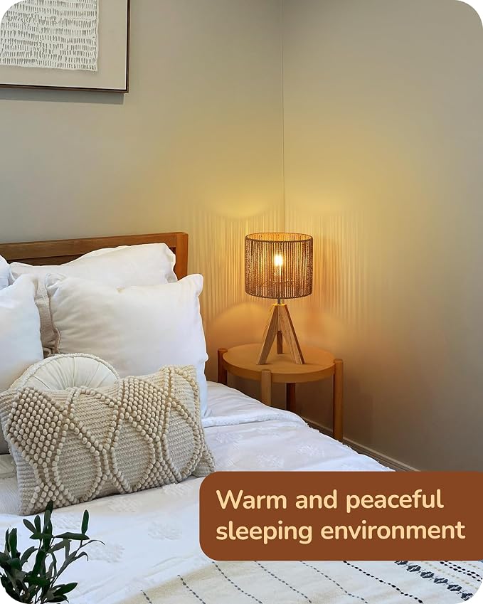 EDISHINE Small Rattan Table Lamp, Wood Tripod Bedside Lamp, E26 Base | Natural - Image 6