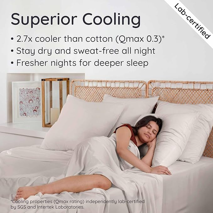 Bambaw 100% Viscose Derived from Bamboo Fitted Sheet Queen Size, Cooling Fitted Sheet Only, 16’’ Deep Pocket Sheets with Corner Straps, Queen Size (Sand)