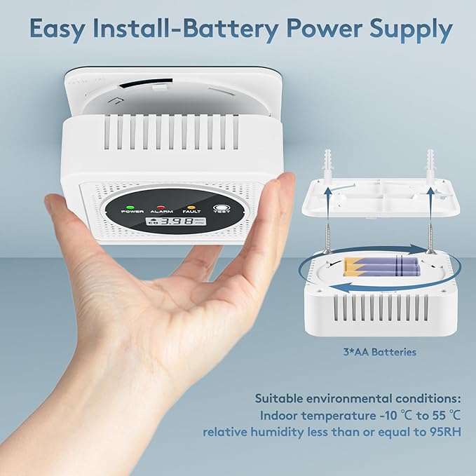 3 Packs,2-in-1,Smoke Carbon Monoxide Detector,Carbon Monoxide Detector,Smoke Alarm,CO Alarm, 85 db Sound,Battery Powered CO Alarm with LEDs,LCD Digital Screen,Test Button,3 Packs