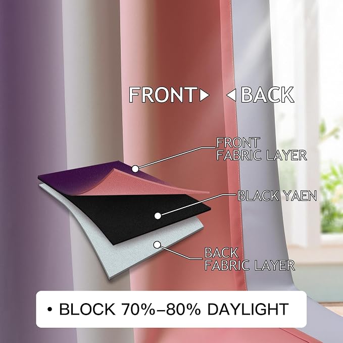 COSVIYA Grommet Drapes Ombre Dark Pink and Purple Curtains W52 x L84 Inch | - Image 2