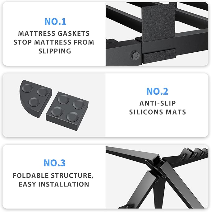 4 Inch King Size Bed Frame, 3500Lbs Heavy Duty Metal Platform with Round Corner Legs Mattress Slide Stopper, Steel Slat Support No Box Spring Needed, Noise Free, Non-Slip, Easy Assembly