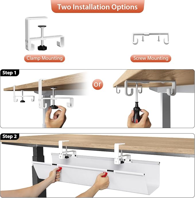 Univivi No Drill Under Desk Cable Management Tray, 28 inch Cable Management | - Image 6