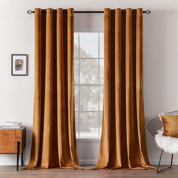 MIULEE Velvet Curtains Gold Brown 52 x 90 Inch Length Set of 2 | Grommet Drapes by MIULEE