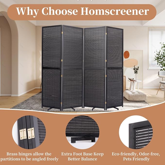 Room Divider Folding Privacy Screens, Hand-Made Natural Bamboo Room Dividers | - Image 3