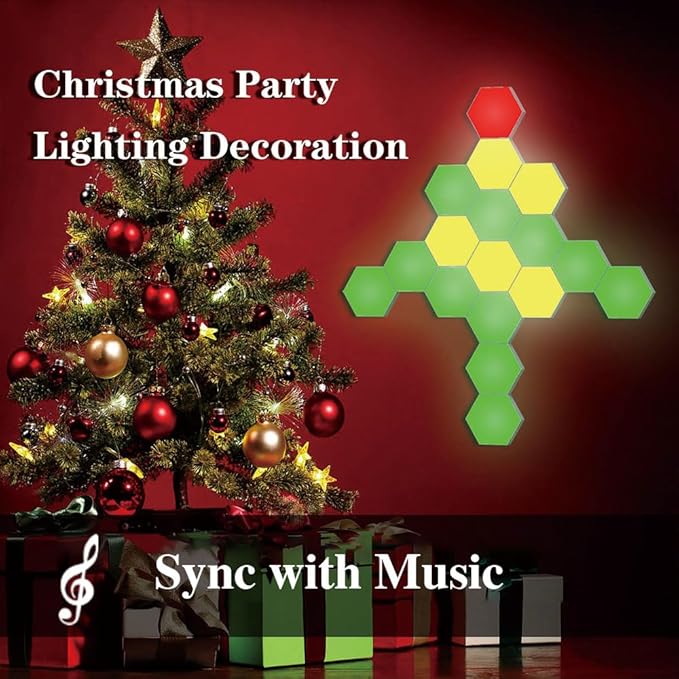 Vcwtty Hexagon Lights Wall Panels, Smart LED Wall Lights with APP, DIY Modular Assembled Music Sync RGB Gaming, Hex Light with USB-Power for Autism, Game Room Decor, Party (6-Pack)