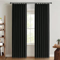 Pinch Pleated Full Blackout Faux Linen Curtains 102 Inches Long | Black by 100BlackoutShield