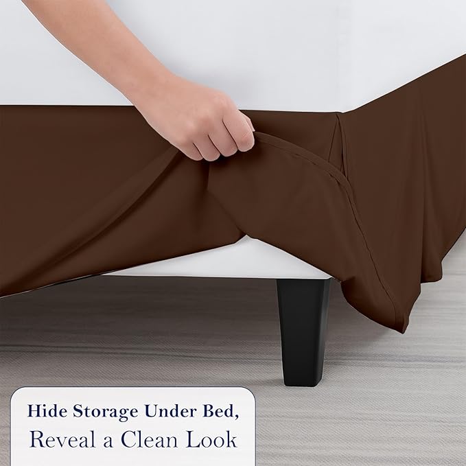 King Bed Skirt, Luxury 18 Inch Drop Chocolate Pleated Bed Skirt, Double Brushed Microfiber, Box Pleat Design, Wrinkle & Fade Resistant, Easy Fit Tailored Bedskirt for King Size Beds
