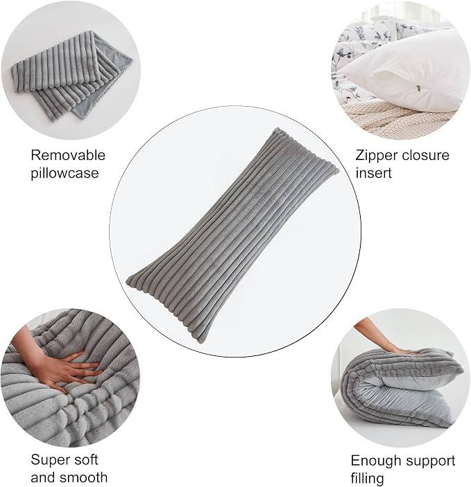 Full Body Pillow with Fluffy Stripe Faux Fur Removable Cover, Long Bed Pillow - Image 6