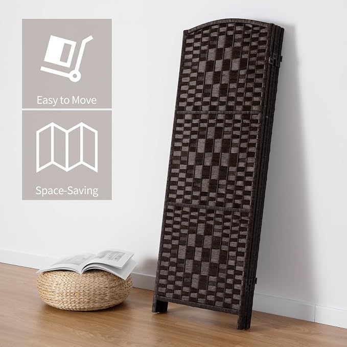 HALLYBEE Short Room Divider Folding Privacy Screens, 4 Panel Dark Mocha | - Image 5