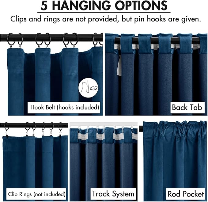 MIULEE Velvet Curtains 50W x 90L 2 Panels Navy Blue Blackout Curtains | Luxury - Image 2