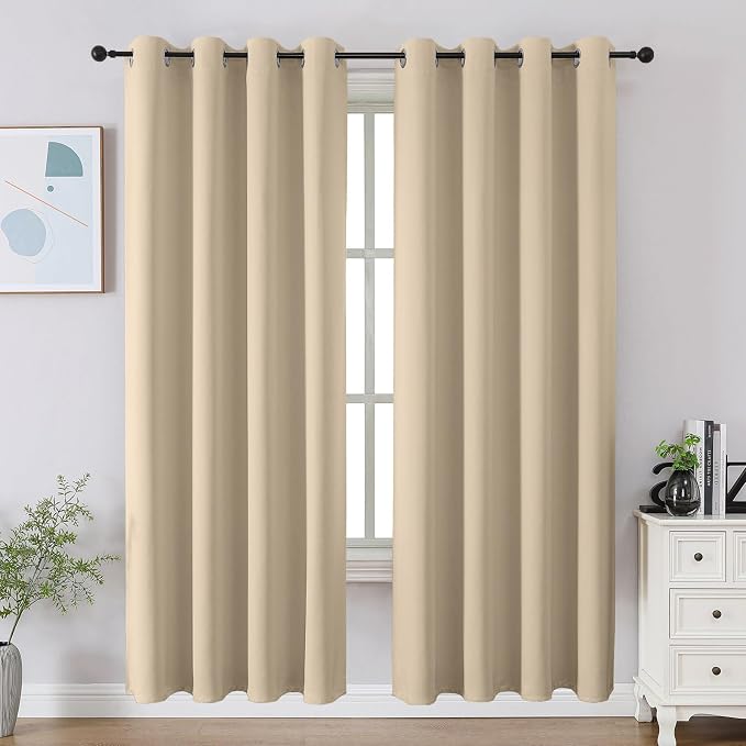 CUCRAF Light Beige Blackout Curtains 72 inch Length 2 Panels Set, Room by CUCRAF