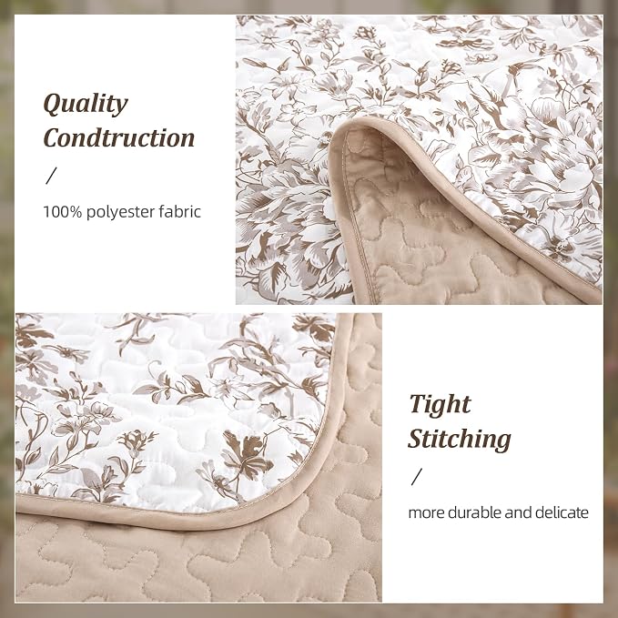 WONGS BEDDING Botanical King Quilt Bedding Set, 3 Pieces Bedspread, Microfiber - Image 4