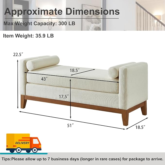 51" End of Bed Bench for Bedroom Living Room - Image 2