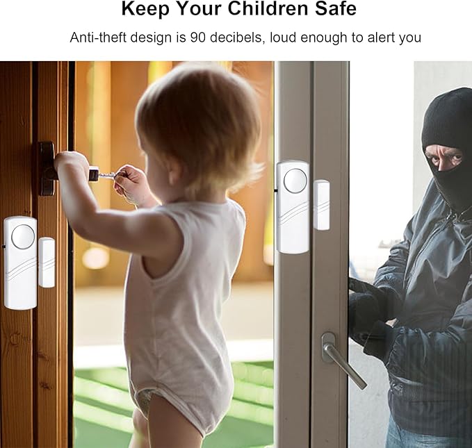 Security Door Window Alarm, 90DB Wireless Sensor Door Window Burglar Alarm, Door Alarms for Kids Safety, Easy Installation Doorbell Alarms for Office House Window Pool (2 Pack)