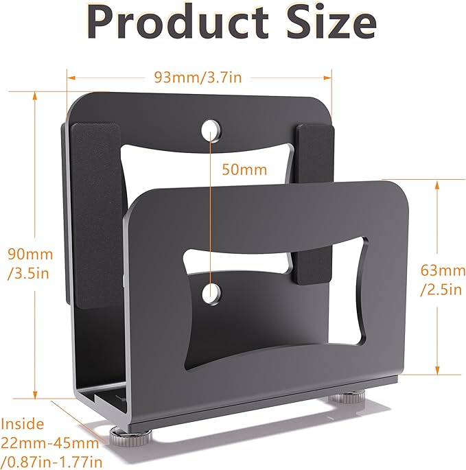 Adjustable Small Device Wall Mount Holder for Apple TV,ROKU,Router,Cable Box,Fire TV,Modem and Other Media Players, Universal Metal Bracket with Adhesive Tape & Screws Fits for 0.9"-1.8" Thick Devices