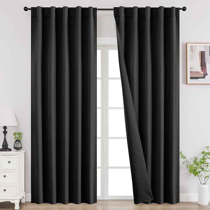 Joydeco 84 Inch Black Curtains 2 Panels Set, Room Darkening Drapes by JOYDECO