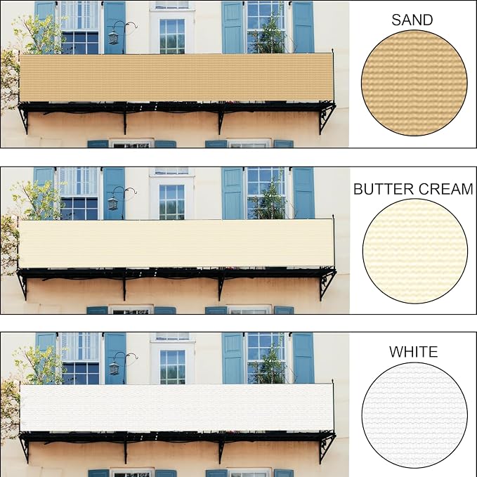 LOVE STORY Custom Size 3' x 15' Balcony Privacy Screen Cover, Butter Cream | - Image 3
